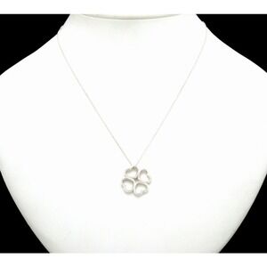 TIFFANY Co Clover Heart Pendant Necklace Silver